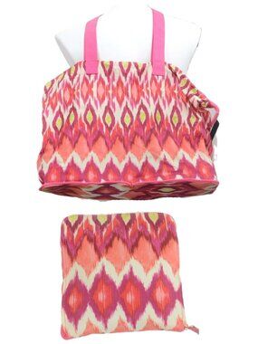 NEW Chico's Tote Fold-up Bag Large Pink Ikat Print Packable Zipper Tote Shopper